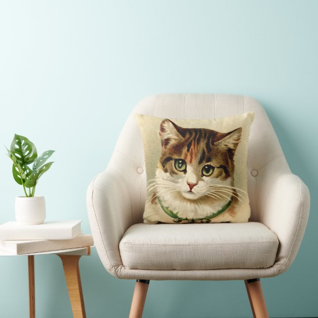 Vintage Retro Christmas Cat With Bells Cushion (Chair)