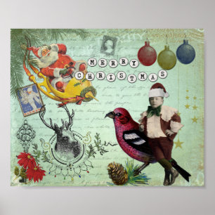 Vintage Retro Christmas Collage Poster
