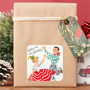 Vintage retro Christmas dance party sticker