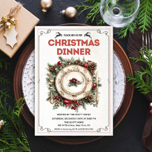 Vintage Retro Christmas Dinner Plate Invitation