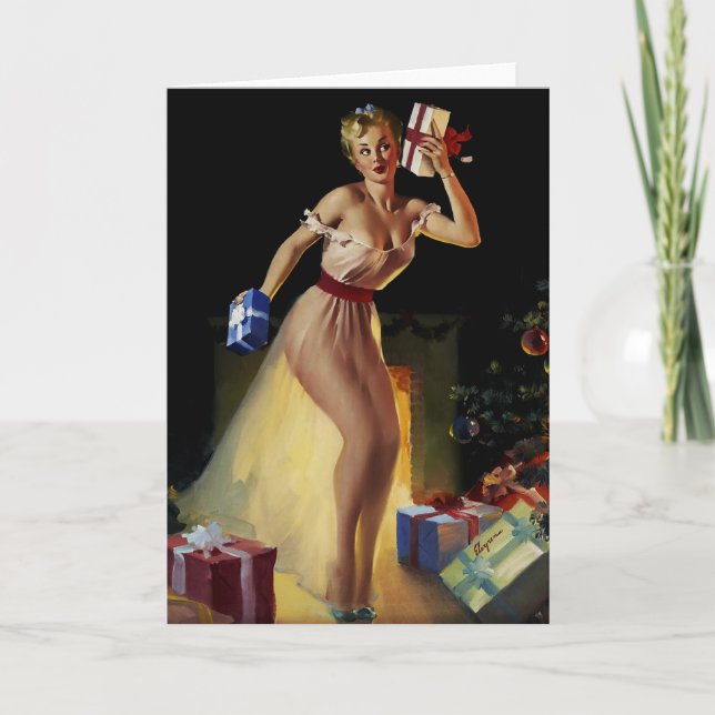 Vintage Retro Christmas Eve Pinup girl Holiday Card (Front)