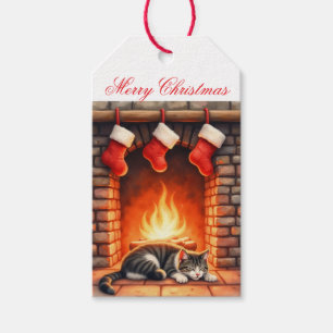 Vintage Retro Christmas Gift Tag – Cosy Fireplace