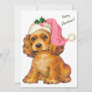 Vintage Retro Christmas Golden Retriever Puppy Holiday Card