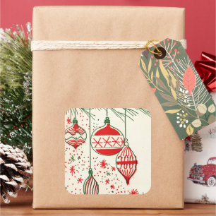 Vintage retro Christmas Holiday bulbs sticker