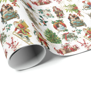 Vintage Retro Christmas Holiday Festive Wrapping Paper