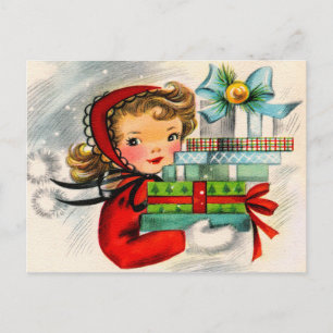 Vintage retro Christmas Holiday woman postcard