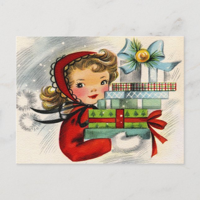 Vintage retro Christmas Holiday woman postcard (Front)