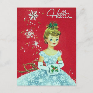 Vintage retro Christmas Holiday woman postcard