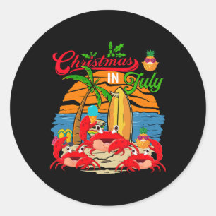 Vintage Retro Christmas In July Three Cute Crabs F Classic Round Sticker