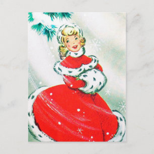 Vintage retro Christmas lady Holiday postcard