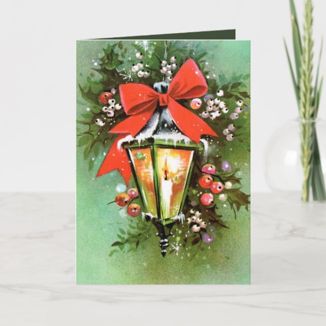 Vintage retro Christmas lamp customisable card (Front)