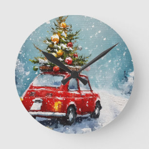 Vintage Retro Christmas   Nostalgic Holiday Decor Round Clock