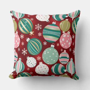 Vintage Retro Christmas Ornaments and Snowflakes Cushion