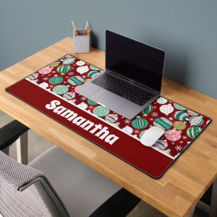 Vintage Retro Christmas Ornaments and Snowflakes Desk Mat