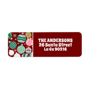 Vintage Retro Christmas Ornaments and Snowflakes  Return Address Label