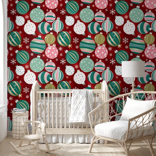vintage Retro Christmas Ornaments and Snowflakes Wallpaper (Kids)