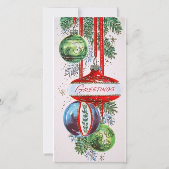 Vintage Retro Christmas Ornaments Greetings  Holiday Card (Front)