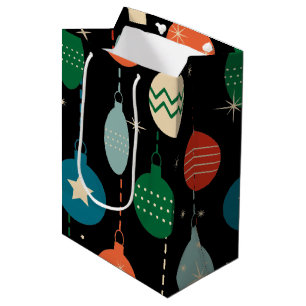 Vintage Retro Christmas Ornaments Pattern  Medium Gift Bag