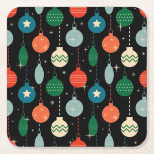 Vintage Retro Christmas Ornaments Pattern Square Paper Coaster
