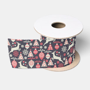 Vintage Retro Christmas Pattern Holiday Satin Ribbon