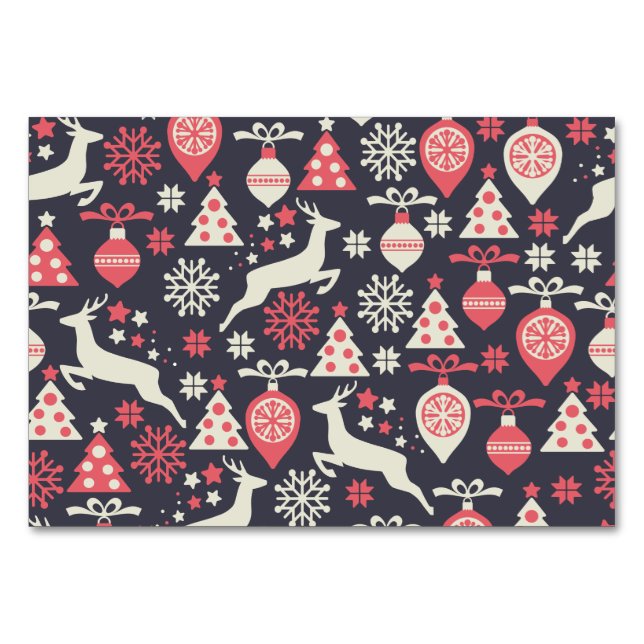 Vintage Retro Christmas Pattern Holiday Table Number (Front)