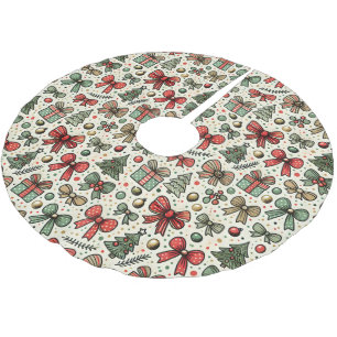 Vintage Retro Christmas Polka Dots Bows Pattern Brushed Polyester Tree Skirt