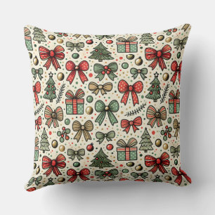 Vintage Retro Christmas Polka Dots Bows Pattern Cushion