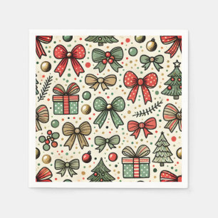 Vintage Retro Christmas Polka Dots Bows Pattern Napkin