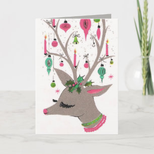 Vintage retro Christmas reindeer customisable card