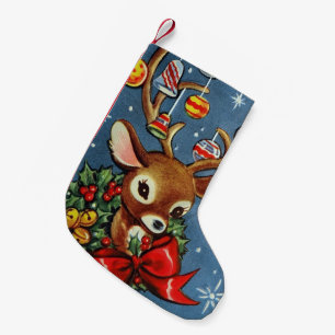Vintage retro Christmas reindeer decor stocking