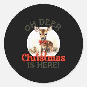 Vintage Retro Christmas Reindeer Oh Deer Christmas Classic Round Sticker