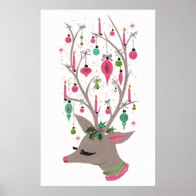 Vintage retro Christmas reindeer poster (Front)