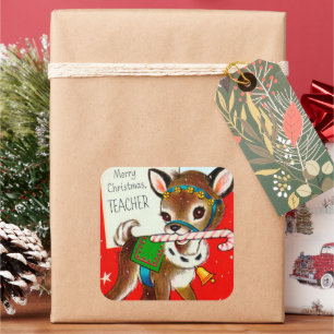 Vintage retro Christmas reindeer teacher sticker