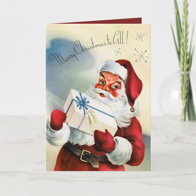 Vintage retro Christmas Santa add text card (Front)