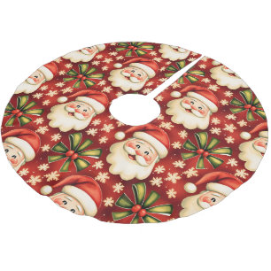 Vintage Retro Christmas Santa Claus and Bows Brushed Polyester Tree Skirt