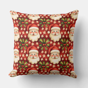 Vintage Retro Christmas Santa Claus and Bows Cushion