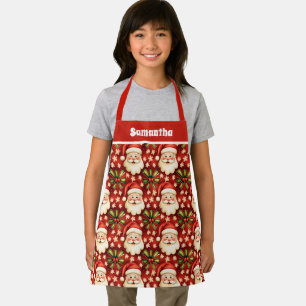 Vintage Retro Christmas Santa Claus and Bows Kids Apron