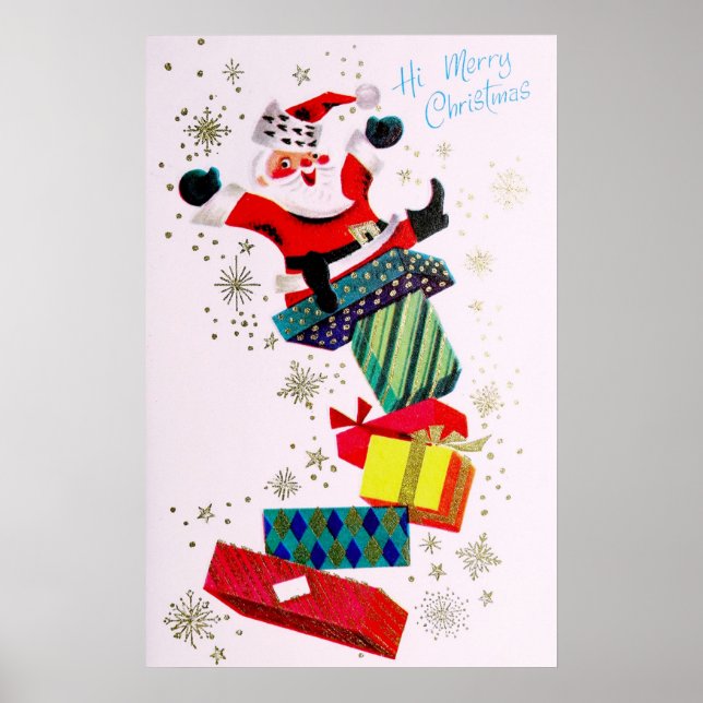 Vintage retro Christmas Santa presents poster (Front)
