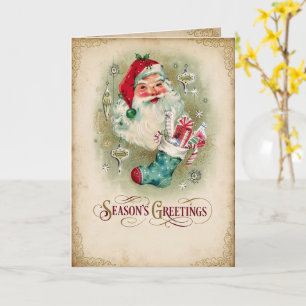 Vintage Retro Christmas Santa Stockings Card