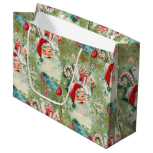 Vintage Retro Christmas Santa Stockings Large Gift Bag