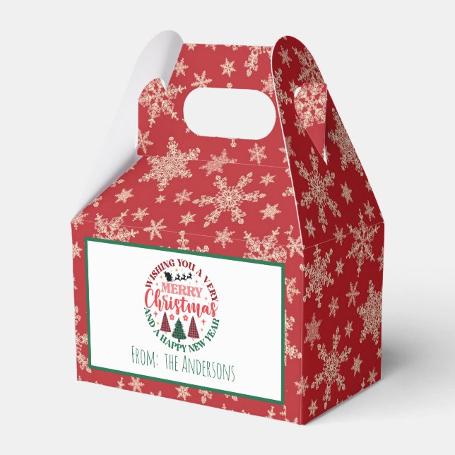 Vintage Retro Christmas Snowflakes Pattern Favour Box (Front Side)