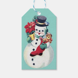VINTAGE RETRO CHRISTMAS SNOWMAN GIFT TAGS