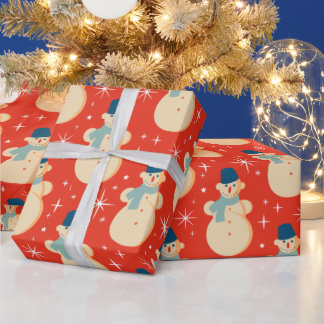 Vintage Retro Christmas Snowman Red  Wrapping Paper