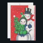 Vintage Retro Christmas Snowman Winter Scene Holiday Card<br><div class="desc">Vintage Retro Christmas Snowman Couple Winter Scene Holiday Card.</div>