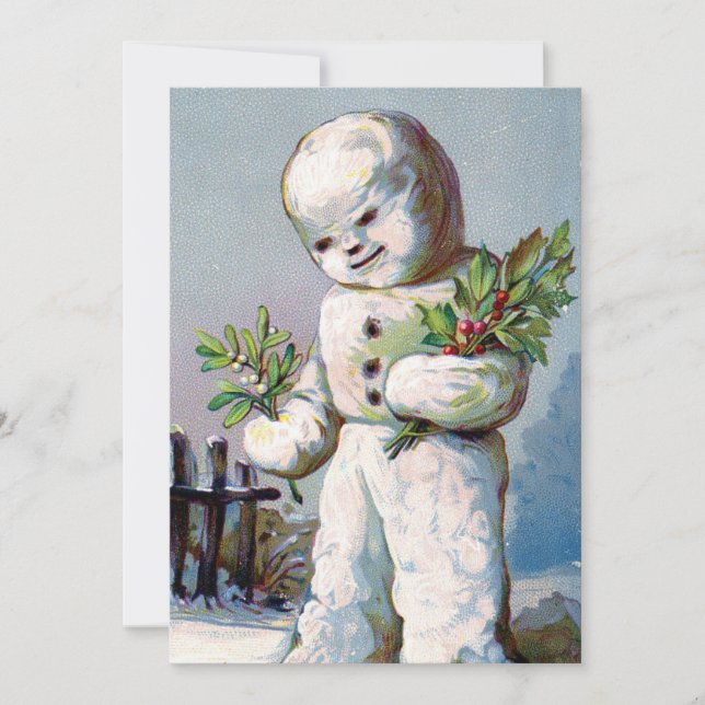 Vintage Retro Christmas Snowman Winter Scene Holiday Card (Front)