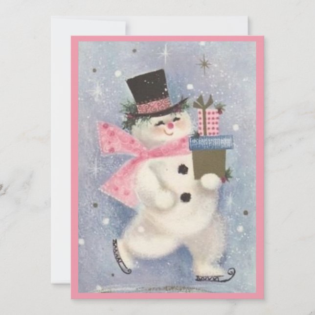 Vintage Retro Christmas Snowman With Gifts Holiday Card (Front)