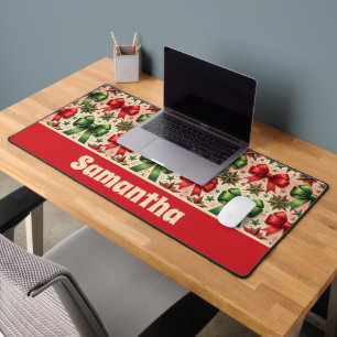 vintage Retro Christmas Stars and Bows Pattern Desk Mat