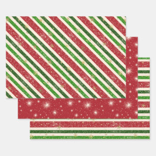 Vintage Retro Christmas Stripes and Stars Wrapping Paper Sheet