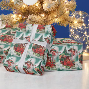 Vintage Retro Christmas Train Wrapping Paper