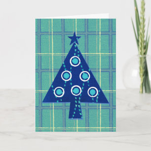 Vintage Retro Christmas Tree Card in Blue